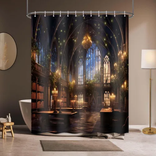Vista 10 de Magic Castle - Cortina de ducha de castillo de cuento de hadas, decoración de baño, tela impermeable con ganchos, 36 x 72 pulgadas