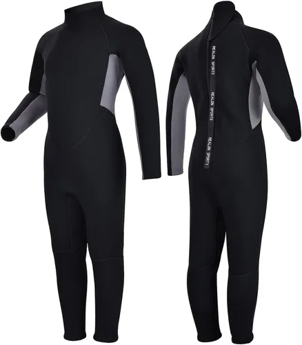 Vista 12 de Traje de neopreno de 3 mm para niños, niñas, niños pequeños y jóvenes; traje de baño completo térmico para agua fría; cremallera en la espalda