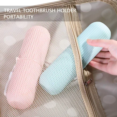 Vista 7 de Estuche portátil para cepillos de dientes de viaje, 2 unidades, organizador portátil para viajes de negocios y uso diario (rosa y azul)