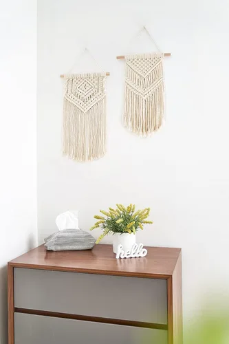 Vista 5 de Dahey 2 piezas pequeñas de macramé para colgar en la pared, 2 tamaños