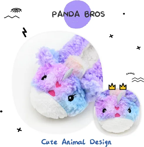 Vista 4 de Panda Bros - Pantuflas gruesas y cálidas para mujer con suela antideslizante, zapatos de casa con diseño de personajes, pantuflas novedosas
