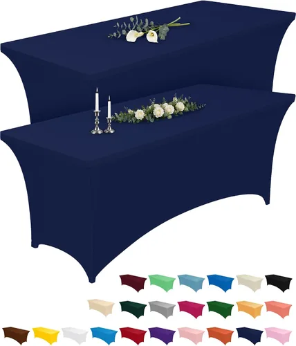 Vista 17 de Pureegg - Juego de 2 manteles de elastano ajustables de 1,2 m para mesas rectangulares, mantel elástico y sin arrugas para mesa de masajes, fiestas