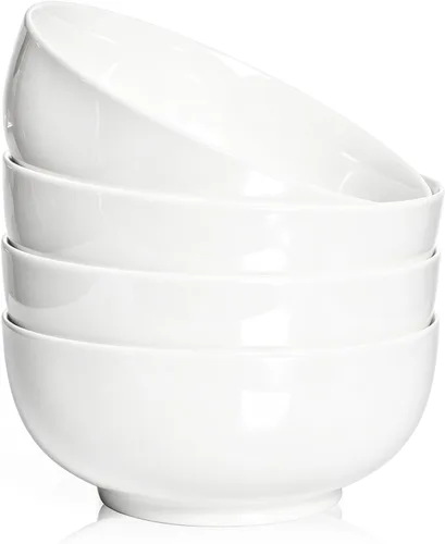 Vista 8 de AISBUGUR - Juego de 8 cuencos de postre, cuencos pequeños de cerámica de 10 oz para la cocina, cuencos blancos de 4.5" para helado aptos