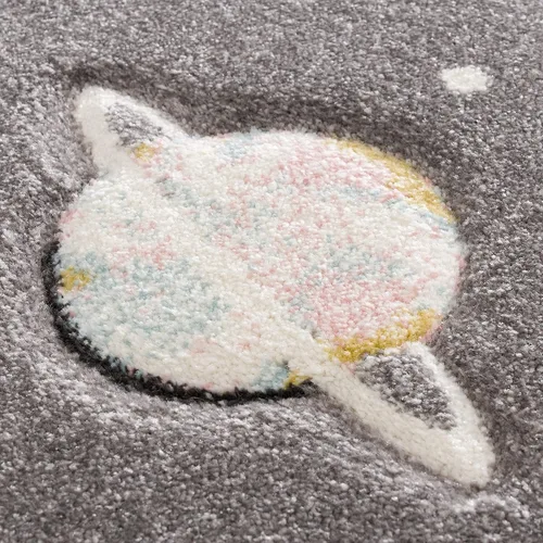 Vista 3 de Paco Home Alfombra de juego para niños, diseño de galaxia, para habitación infantil, planetas y estrellas, color gris, tamaño: 2 pies 8 pulgadas x 4