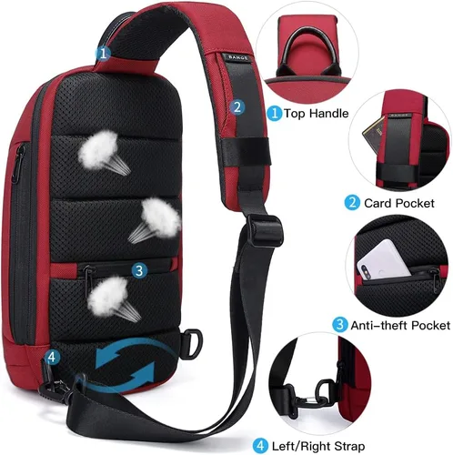Vista 4 de BANGE Sling Bag, Waterproof Men's Chest Bag Shoulder bags Crossbody Sling Backpack for Men