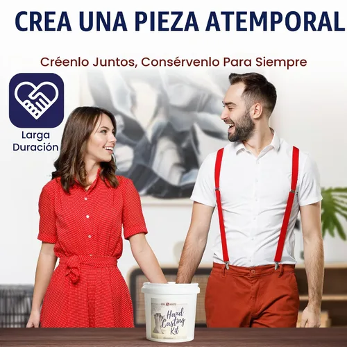 Vista 7 de Kit de Fundición de Manos para Parejas, Kit de Moldeo de Estatua de Yeso DIY, Kit de Molde de Manos DIY con Base de Madera de Caoba, Aniversario