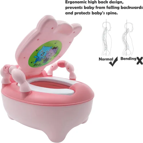 Vista 4 de Baby Kids Pink Bear Asiento de inodoro portátil para entrenamiento para ir al baño con almohadilla para niños pequeños, cómodo asiento suave