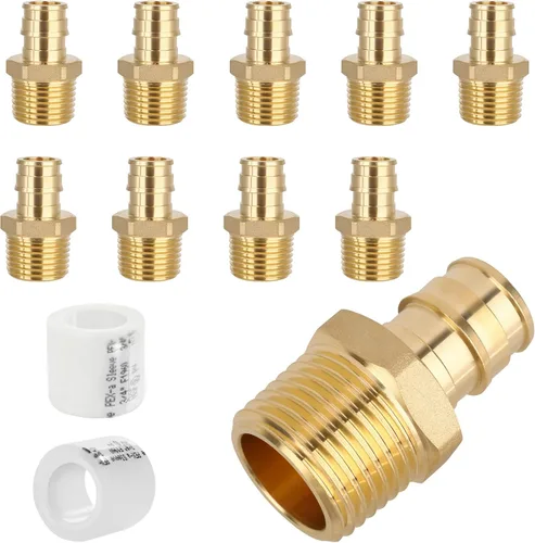 Vista 11 de Paquete de 5 YVSKM) 1/2" PEX-A Expansión × 1/2" Hembra NPT codo NPT, conexión roscada de flujo completo de latón sin plomo, certificado ASTM F1960