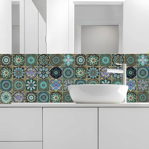 Vista 4 de 24 calcomanías para azulejos de despegar y pegar, decoración de bricolaje, calcomanías de azulejos de 4 x 4 en muro, impermeables, autoadhesivas