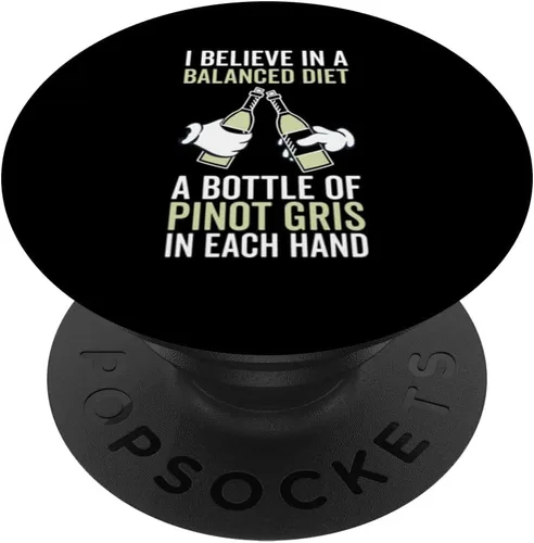 Vista 6 de Balanced Diet Bottle Pinot Gris Lover - Drinking Funny Wine PopSockets MagSafe PopGrip for iPhone