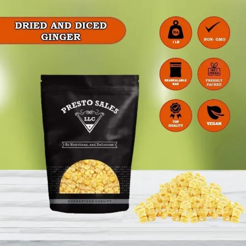 Vista 3 de Presto Sales Crystallized Ginger Pieces - Piezas de jengibre confitado seco sin sulfuro de 16 onzas Piezas de 0.198 a 0.198 pulgadas Todo
