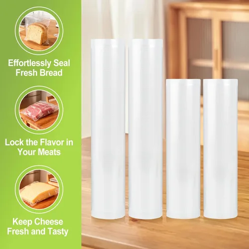 Vista 6 de 4 rollos de bolsas selladoras al vacío compatibles con sellador al vacío Anova & FoodSaver, 11 pulgadas x 16.4 pies y 8.3 x 16.4 pies, sin BPA