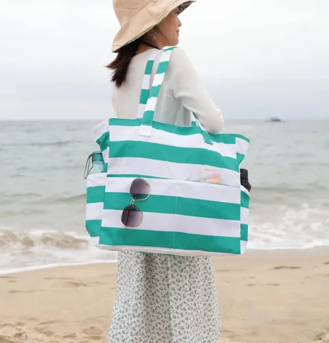 Vista 8 de Bolsa de playa y piscina para mujer, grande, bolsa de gimnasio con compartimento húmedo para viajes, impermeable