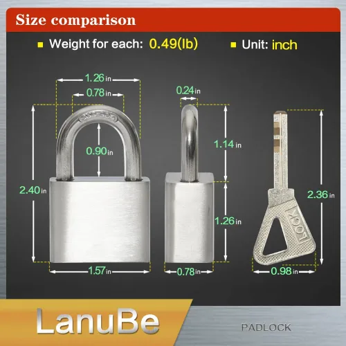 Vista 2 de LanuBe Candados marinos de acero inoxidable 304 con igual llave para uso en exteriores, cuerpo de 1-9/16 pulgadas de ancho, cuerpo de acero
