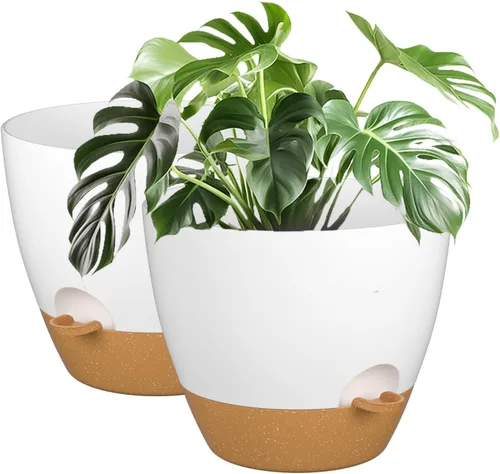 Vista 15 de ZMTECH Juego de 2 macetas de 10 pulgadas para plantas de interior, macetas de riego automático con agujeros de drenaje y platillo para plantas
