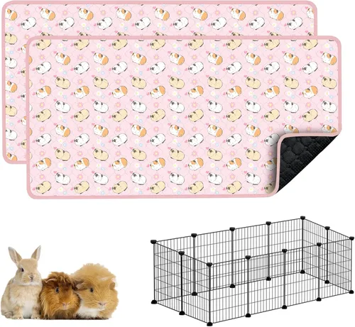 Vista 7 de Ropa de cama para cobayas, 2 paquetes de forro lavable para jaula de 49x24 pulgadas, almohadillas súper absorbentes lavables, impermeables y Palta