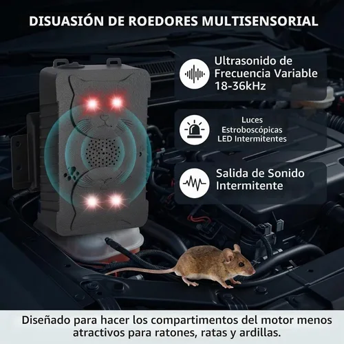 Vista 3 de 4 Pack Under Hood Rodent Repellent for Cars, Ultrasonic Strobe Deterrent