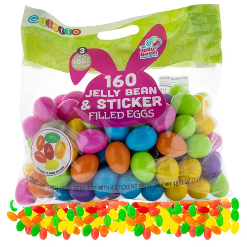 Vista 8 de Huevos de Pascua rellenos de caramelo de plástico a granel con gomas de gelatina y calcomanías, rellenos de cesta, bolsa surtida de 45 (bolsa de 45)