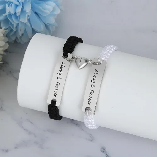 Vista 5 de Pulseras de pareja a juego para novio y novia, pulsera de amistad y relación para mejores amigos, pulseras ajustables de estiramiento de joyería