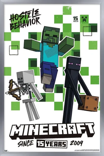 Vista 11 de Trends International Minecraft: 15th Anniversary - Póster de pared de comportamiento hostil, 22.4 pulgadas de largo x 14.7 W, versión enmarcada