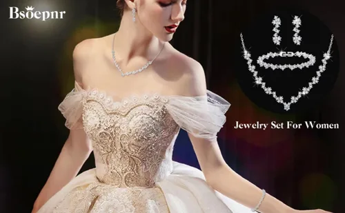 Vista 3 de Bridal Jewelry Set for Wedding Jewelry Sets for Women Cubic Zirconia Necklace Dangle Earrings Bracelet Set Hypoallergenic Wedding Jewelry For Bride