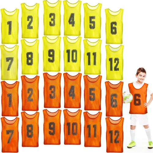 Vista 10 de Hercicy 24 piezas Pinnies para jóvenes, Pinnies de fútbol para entrenamiento, Chaleco para adultos, Malla reversible, Jersey de fútbol numerado