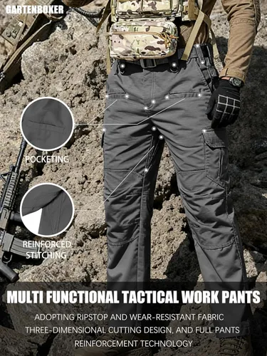 Vista 6 de Men's Tactical Pants Lightweight Water Resistant Cargo Pants Flex Ripstop EDC Work Hiking Outdoor Pants
