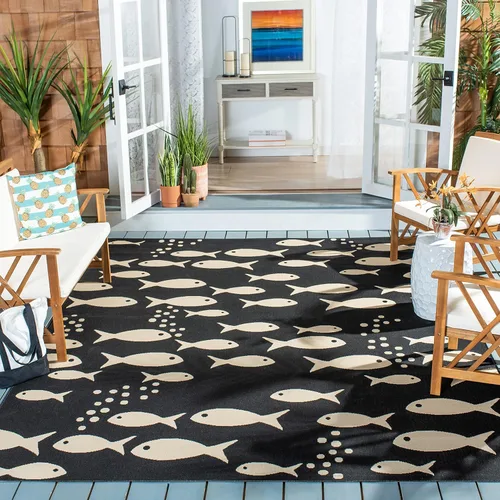 Vista 38 de SAFAVIEH Alfombra lavable para exteriores, colección Patio de 2.3 x 12 pies, color azul y beige, no desprende pelusa y fácil de limpiar, ideal