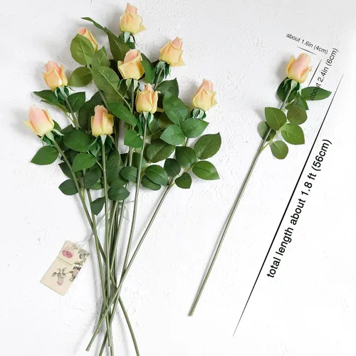 Vista 6 de FiveSeasonStuff Albaricoque rosado tallo largo de 21 pulgadas, rosas de tacto real, flores artificiales de seda, pétalos se sienten y se ven como