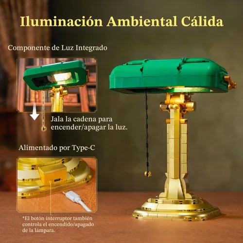 Vista 3 de PANTASY Banker's Lamp Juego de construcción para adultos, modelo retro