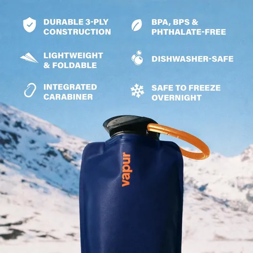 Vista 3 de Vapur Botella de Agua Plegable con Mosquetón, Botella Compacta que se Pliega Completamente para Hidratación en Movimiento, Ideal para Viajar