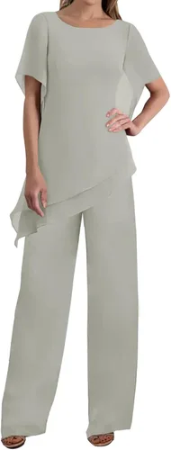 Vista 3 de JAEDEN Mother of the Bride Pantsuits Chiffon - Long Jumpsuits Sleeves Mother Groom