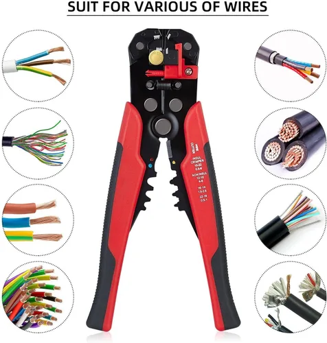 Vista 3 de Cortador de alambre autoajustable 5 en 1, herramienta multifuncional para prensado de cables, engarzado, corte, 10-24 AWG, 0.2-6.0 mm², (rojo)