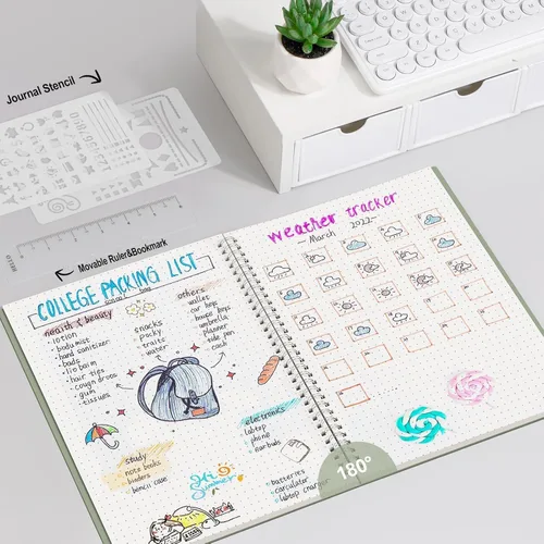 Vista 6 de AHGXG Diario de puntos, cuaderno en espiral de cuadrícula de puntos de 8.5 x 11 pulgadas, cuaderno de puntos grande A4, papel grueso de 3.53 oz/m²