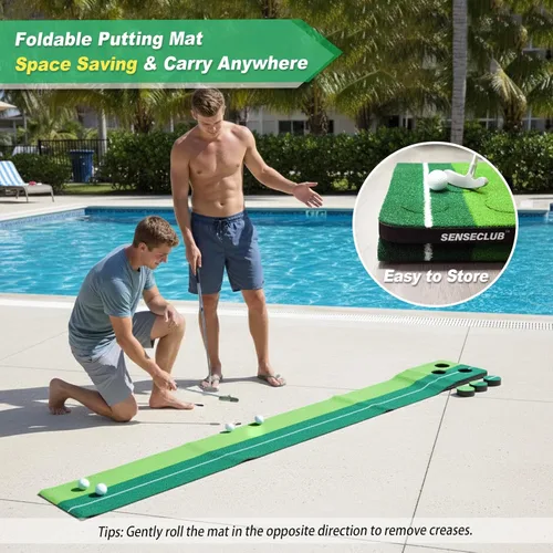 Vista 4 de SENSECLUB Verde de Golf Interior Plegable, Juego de Alfombra de Golf, Regalos de Golf para Hombres con Sistema de Recolección de Bolas
