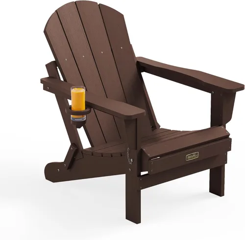 Vista 61 de SERWALL Silla Adirondack plegable para exteriores, silla de patio con portavasos - Ejército