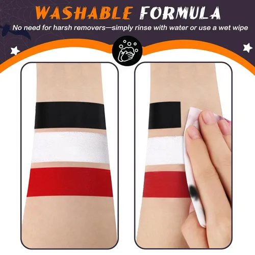 Vista 4 de BOBISUKA Pintura facial y corporal en barra negra lavable a base de agua, para Halloween, esqueleto, calavera, payaso, bromista, cosplay, SFX, ojos