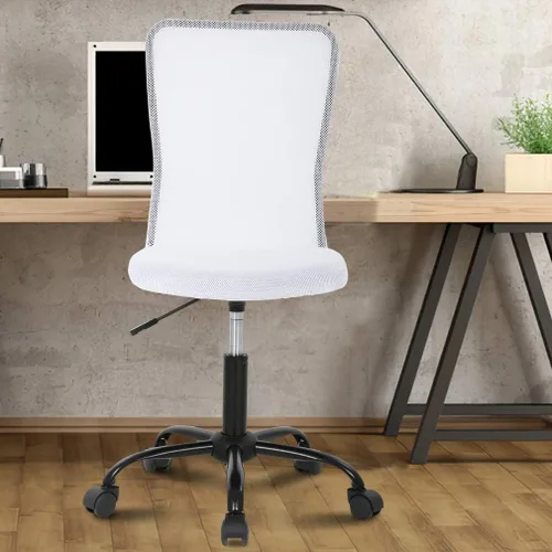 Vista 10 de Silla de oficina, silla de computadora con soporte lumbar, ergonómica, respaldo medio, malla ajustable, altura ajustable, silla giratoria sin