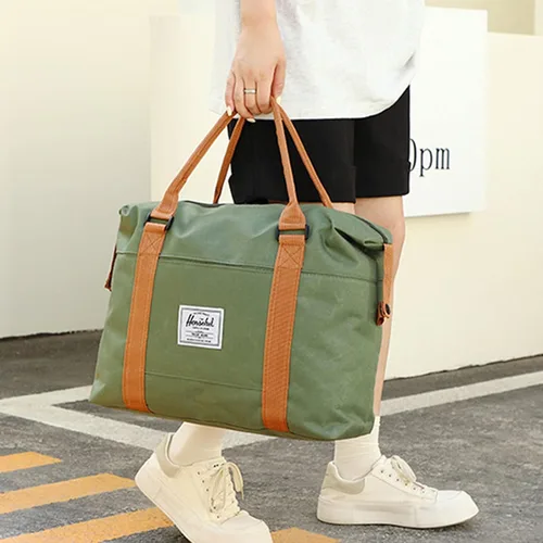 Vista 3 de Bolsa de viaje para artículos personales, bolsas de gimnasio expandibles, bolsas de lona para deportes y viajes de fin de semana, Verde, Grande