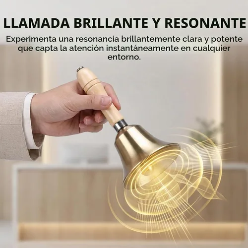 Vista 7 de Campana de llamada de mano de latón macizo extra fuerte con mango de madera