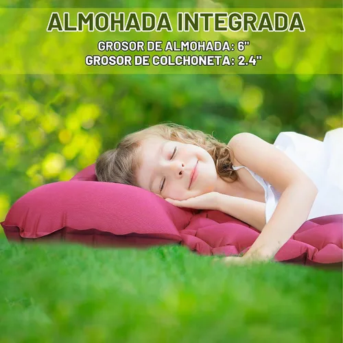 Vista 5 de Kids Sleeping Pad for Camping and Sleepovers with Pillow, Inflatable Camping Mattress for Backpacking & Travel, Thick Toddler Cot Mat, Fast