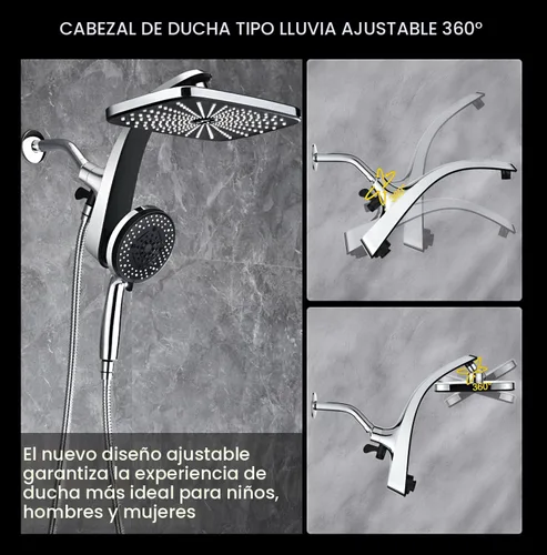 Vista 6 de Cabezal de ducha de lluvia con cabezal de ducha de mano, cromado 1.8GPM Cromo