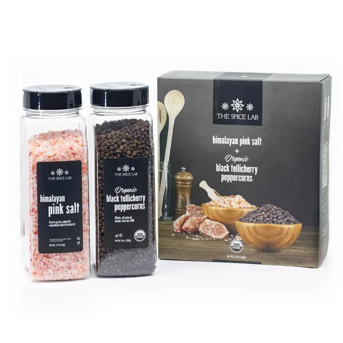 Vista 9 de The Spice Lab Paquete de regalo de combinación de sal rosada del Himalaya y pimienta (sal gruesa + bolsas de pimienta)