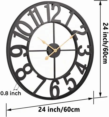 Vista 9 de Vantic Reloj de pared grande de 24 pulgadas, relojes de pared metálicos con números arábigos extragrandes para decoración de sala de estar