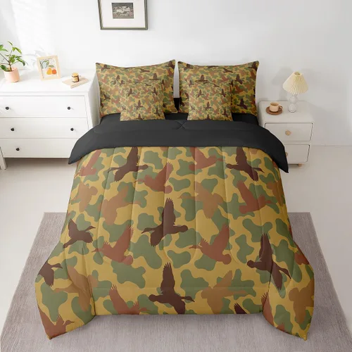 Vista 11 de Feelyou Juego de edredón botancial de camuflaje con bandera estadounidense Negro Marrón Oscuro