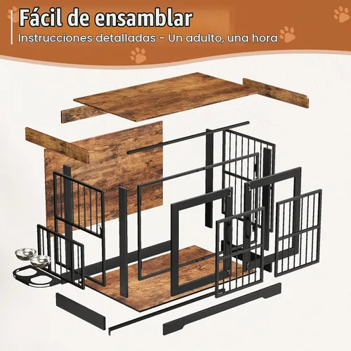 Vista 4 de Mueble de jaula para perros de 40 pulgadas con bandeja giratoria para perros grandes de hasta 45 libras 0.47" thick top supports 150 lbs, 3-door