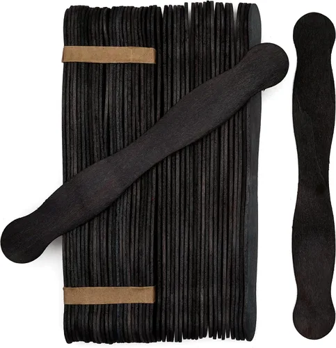 Vista 15 de Woodpeckers - Manijas de abanico de madera negras de 8 pulgadas, programas de boda, paquete de 50, palitos de paletas de paletas para subastas Negro