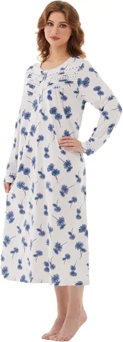 Vista 4 de Keyocean. - Camisón largo para mujer, de algodón, suave, ligero, ropa de dormir y de descanso para el verano.