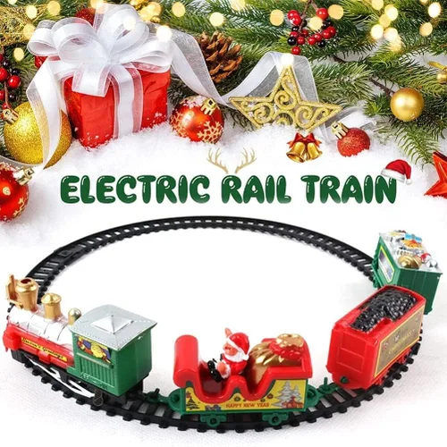 Vista 2 de Trenes eléctricos de juguete con luz y sonido, juegos de trenes de Navidad de 85 pulgadas para alrededor del árbol, juego de vías ferroviarias a