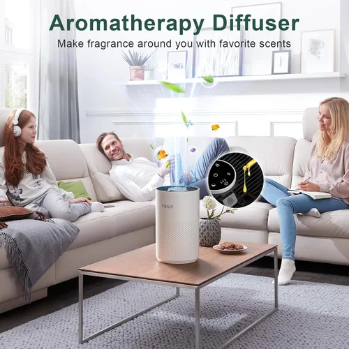 Vista 2 de Purificadores de aire para el dormitorio del hogar de hasta 800 pies cuadrados, limpiador de filtro de aire VNIUP H14 True HEPA para dormitorio